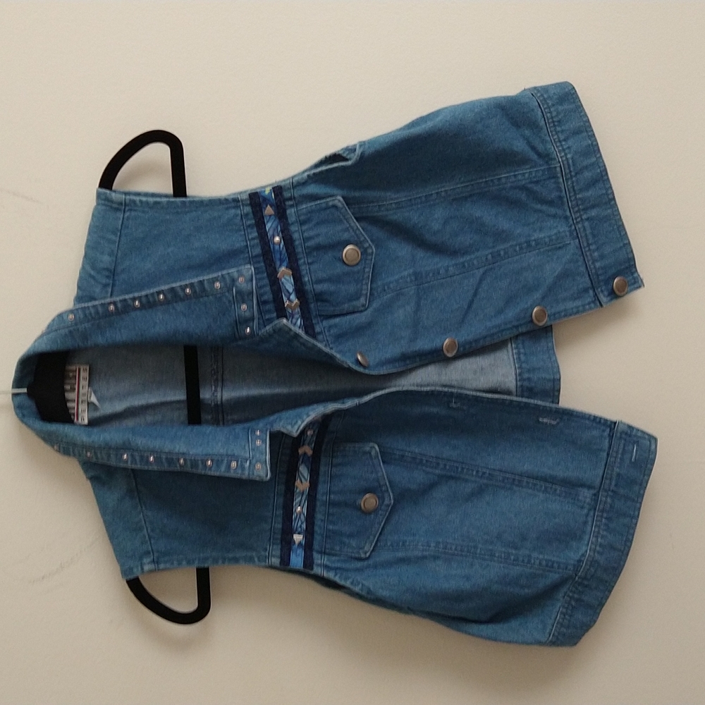 City Girl denim blue jean vest with silver medallion accents
